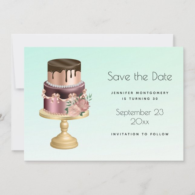 Save The Date Belle Glam Party Gâteau Anniversaire (Devant)