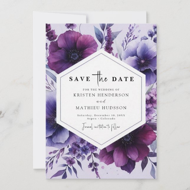 Save The Date Belle Romance Violet Mariage Floral (Devant)