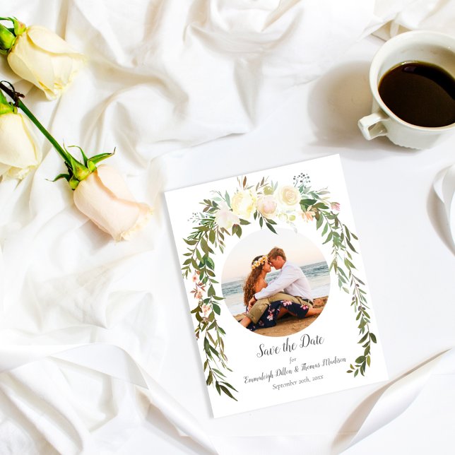 Save The Date Belle rose blanche Florale (Créateur téléchargé)