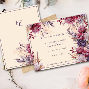 Save The Date Belle rose & mauve Fleurs élégantes