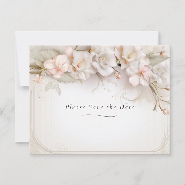 Save The Date Belles fleurs aquarelles roses et blanches  (Devant)