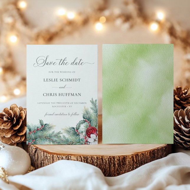 Save The Date Berries d'hiver et Pine Aquarelle Mariage de verdu (Créateur téléchargé)