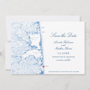 Save The Date Bethany Beach Delaware Map Mariage Bleu élégant
