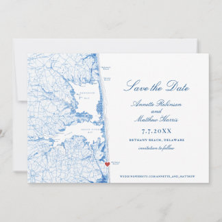 Save The Date Bethany Beach Delaware Map Mariage Bleu élégant
