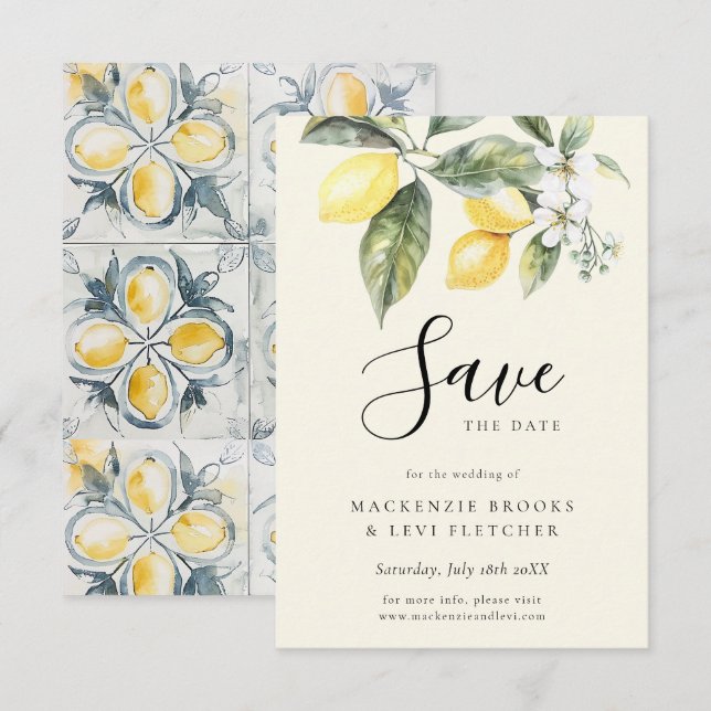 Save The Date Beurre de jardin citron Mariage jaune (Devant / Derrière)