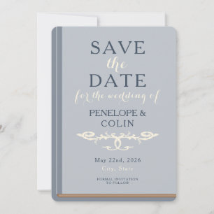 Save The Date Bibliothèque minimaliste Dusty Blue Cream Livre