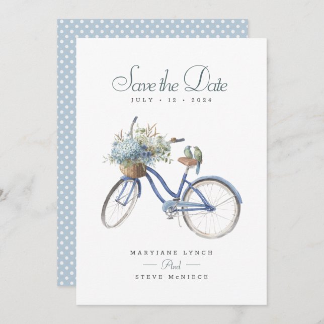 Save The Date Bicyclette Bleue Bohème Floral Mariage (Devant / Derrière)