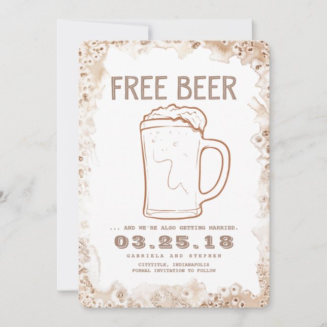 Save The Date Bière gratuite | Rustic Funny non photo Enregistre (Devant)