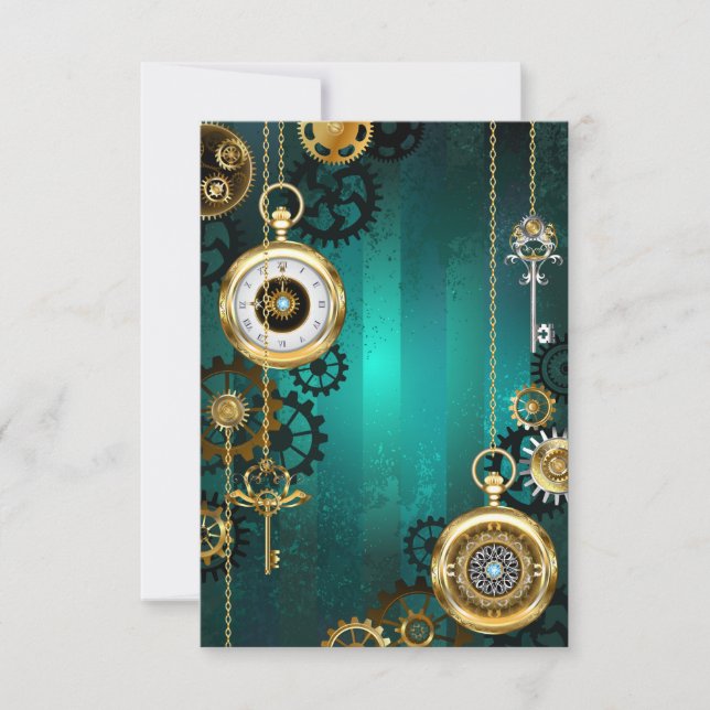 Save The Date Bijou Montre Steampunk sur un Fond Vert (Devant)