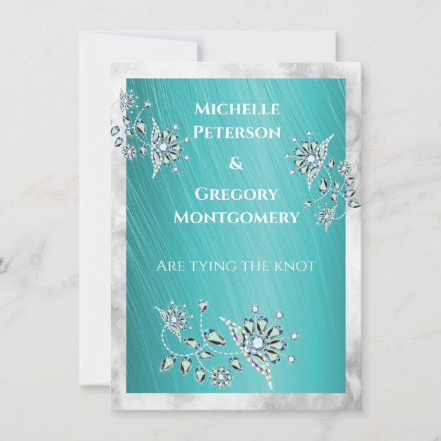 Save The Date Bijou turquoise à strass avec bordure en marbre (Devant)