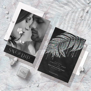 Save The Date Bijoux feuille feuille Mariage Photo Argent ID830