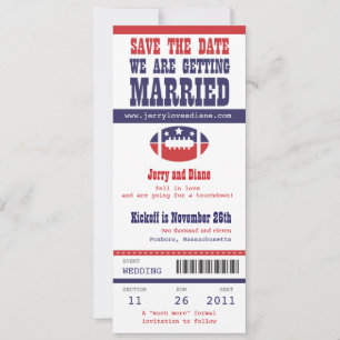 Save The Date Billet de football bleu et rouge Mariage Enregistr