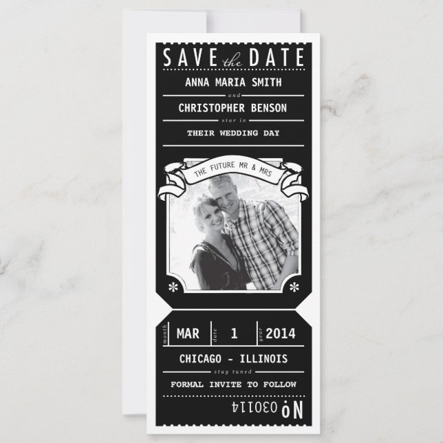 Save The Date Billet de jeu de théâtre Photo Enregistrer la date (Devant)