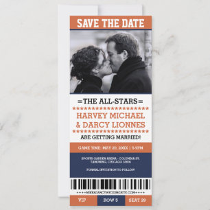 Save The Date Billet de sport Marine & Orange Enregistrer la dat