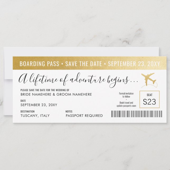 Save The Date Billet d'embarquement pour réserver la date Simple (Devant)