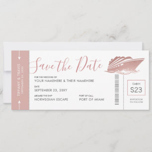 Save The Date Billet Mariage de croisière Pass Rose or rose