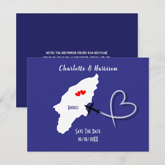 Save The Date Billet pour un mariage de destination à Rhodes Grè (Devant / Derrière)