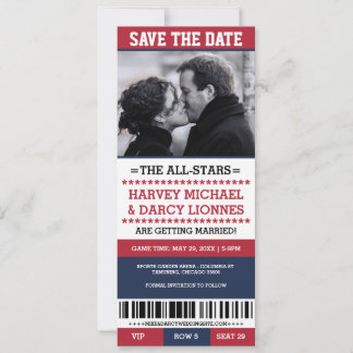 Save The Date Billet sport Red and Navy Enregistrer la date