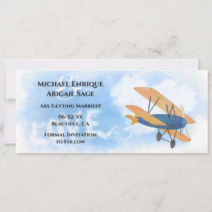 Save The Date Biplane LOVE et Heart Cloud Mariage d'avion