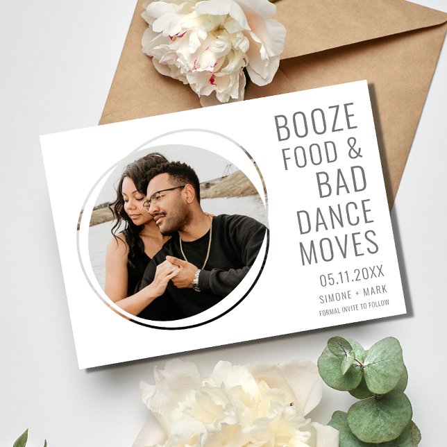 Save The Date Bizarre photo Mariage Enregistrer la date (Funny Booze Food Bad Dance Moves Wedding Photo Save the Date)