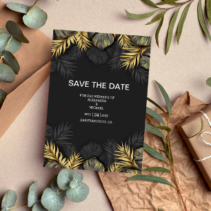 Save The Date Black and Gold Tropical Destination Wedding Enregi