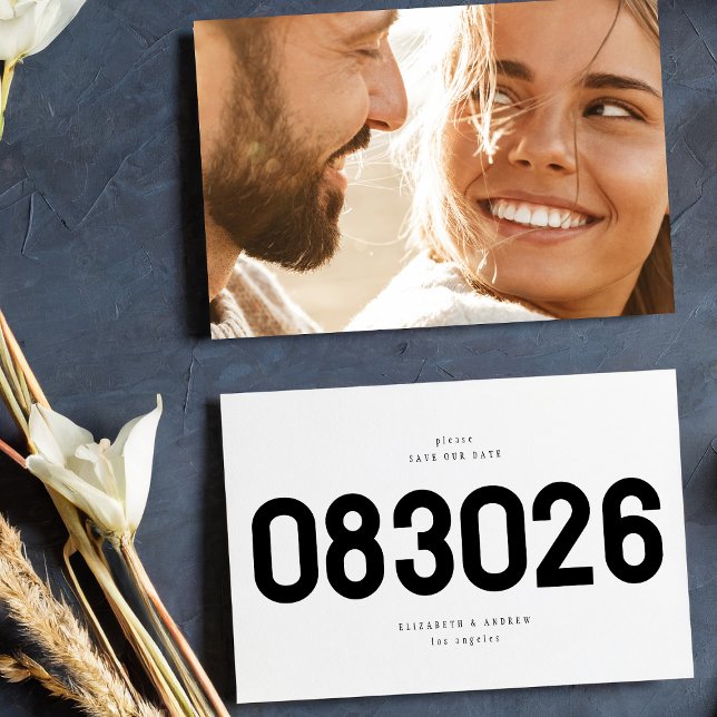 Save The Date Black and White Bold Simple Modern Big Date Photo (Créateur téléchargé)