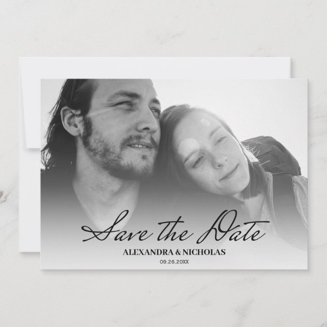 Save The Date Black And White Elegant Photo Moderne Enregistrer  (Devant)