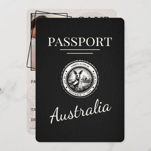 Save The Date Black Australia Passport Enregistrer La Date (Devant / Derrière)