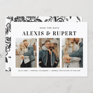 Save The Date Black Bold Minimaliste Typographie Photo Collage