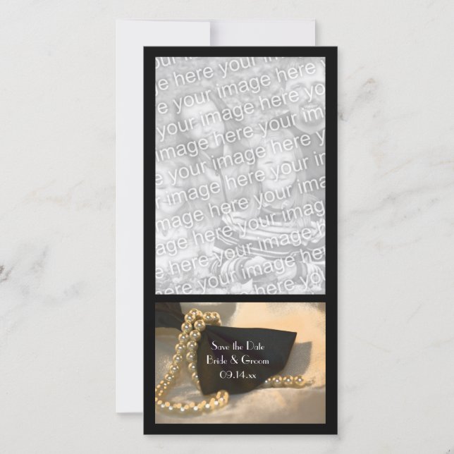 Save The Date Black Bow Cravate perles blanches mariage Enregist (Devant)