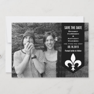 Save The Date Black Chic Flourish Banner Enregistrer la date Inv