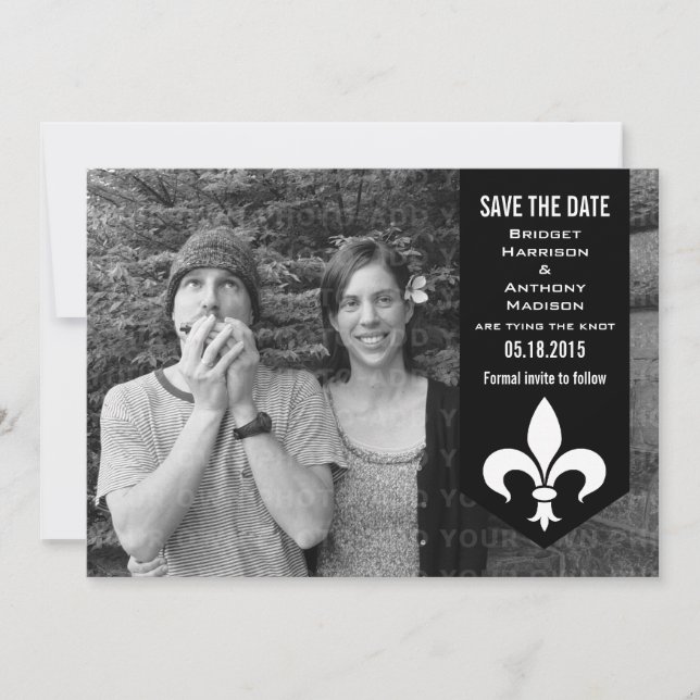 Save The Date Black Chic Flourish Banner Enregistrer la date Inv (Devant)