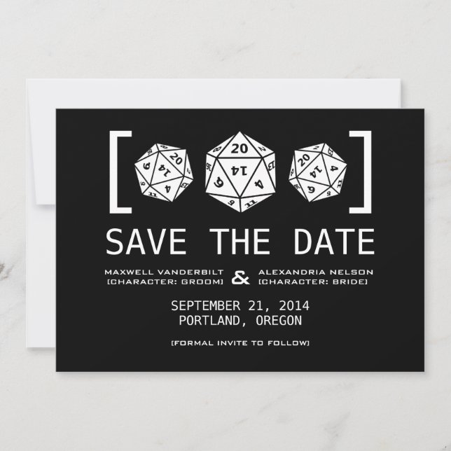 Save The Date Black D20 Dice Gamer Enregistrer l'Invitation de d (Devant)