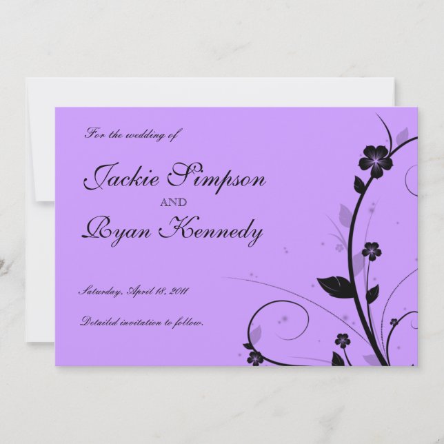 Save The Date Black Enregistrer l'Invitation de date Floral Purp (Devant)