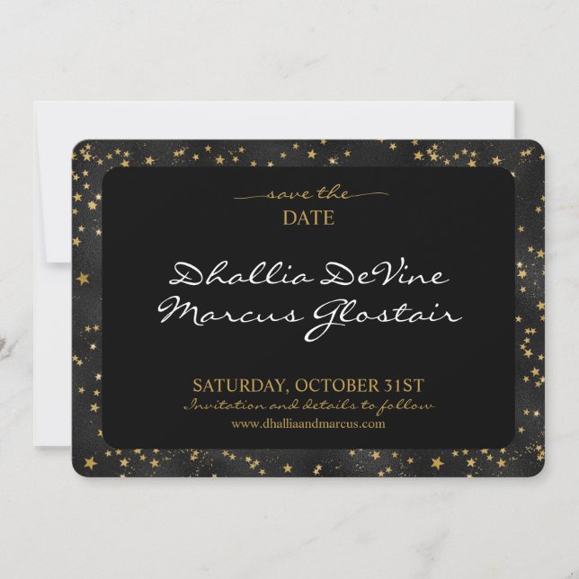 Save The Date Black Et Gold Stars Goth Motif (Devant)