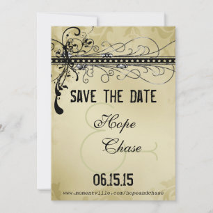 Save The Date Black Funky Elegant Swirls Wedding Enregistrer la