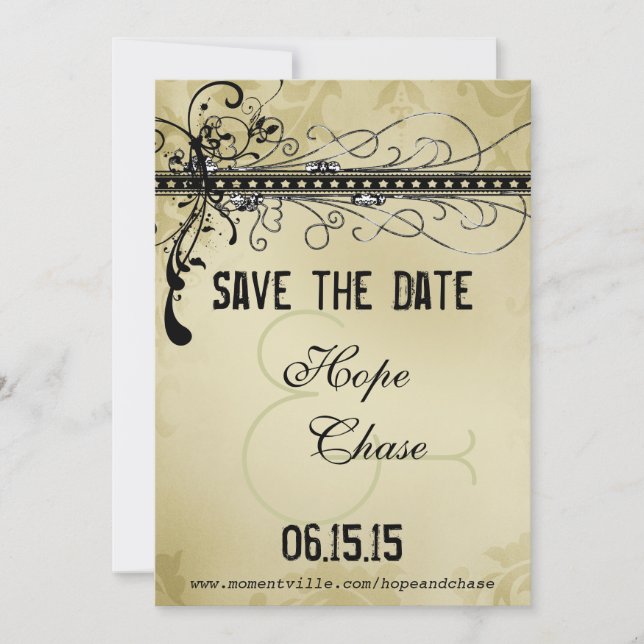 Save The Date Black Funky Elegant Swirls Wedding Enregistrer la  (Devant)