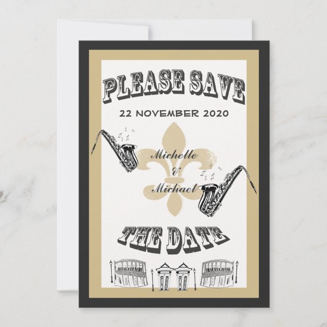 Save The Date Black Gold New Orleans Jazz Enregistrer la date (Devant)