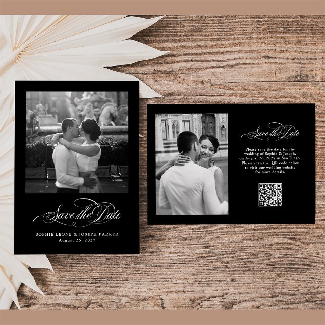 Save The Date Black | Italien Elegance Two Photo QR Code (Créateur téléchargé)
