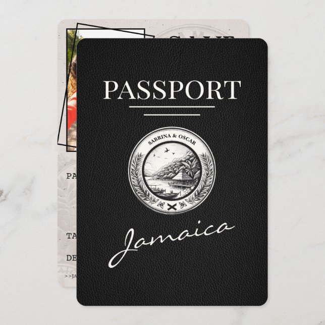 Save The Date Black Jamaica Passport Enregistrer La Date (Devant / Derrière)