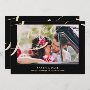 Save The Date Black Luxury Simple Love Citation Golden Effet Pho