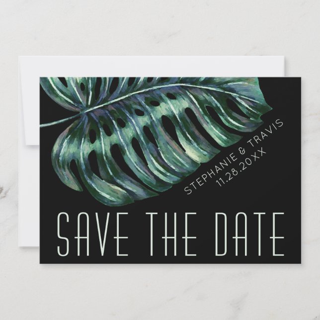 Save The Date Black Mod Monstera Dark Moody Mariage tropical (Devant)