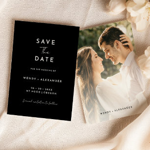 Save The Date Black Modern Script Photo Enregistrer La Date