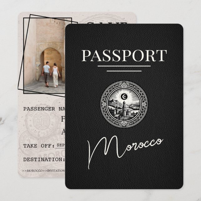 Save The Date Black Morocco Passeport Enregistrer La Date (Devant / Derrière)