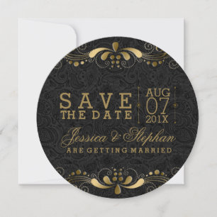 Save The Date Black Paisley Gold Floral Swirls Enregistrer La Da