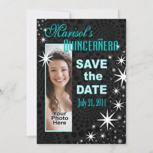 Save The Date Black Stars Quinceañera