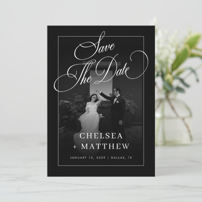 Save The Date Black Vintage Photo Dark Wedding (Debout devant)