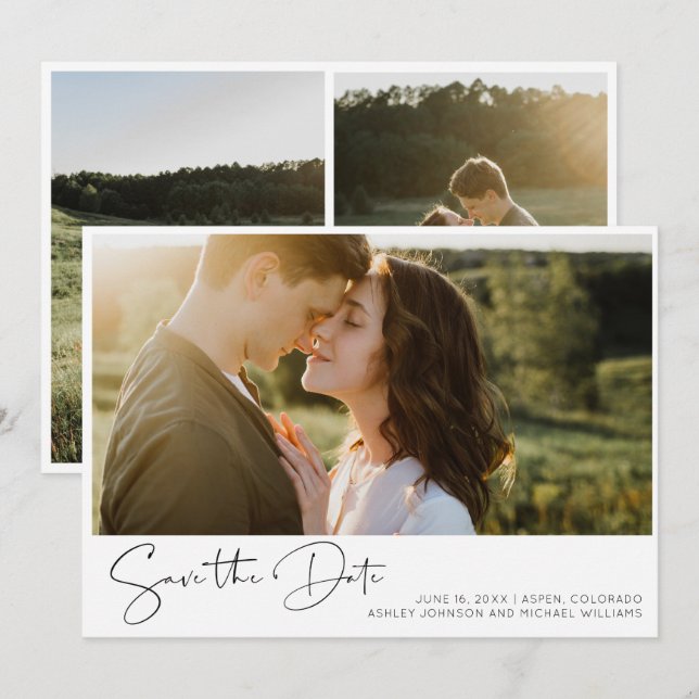 Save The Date Black & White Elegant Script 2 Photo Enregistrer l (Devant / Derrière)