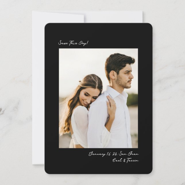 Save The Date Black White Modern Insta Photo Film Simple Wedding (Devant)