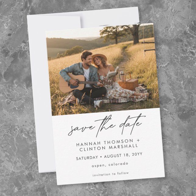 Save The Date Black White Modern Minimalist Two Photo Wedding (Black White Modern Minimalist Two Photo Wedding Save The Date)